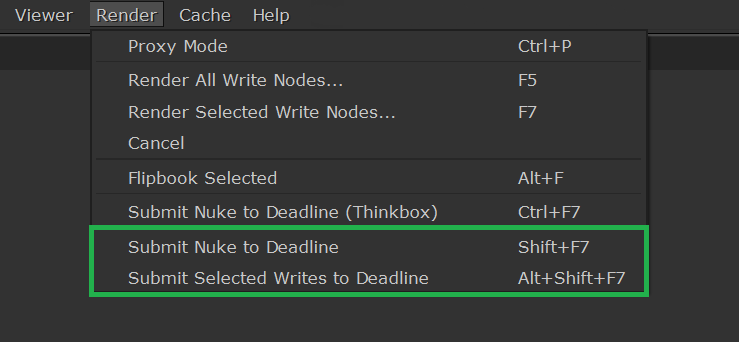 Screenshot of the render menu containing the new menu entries